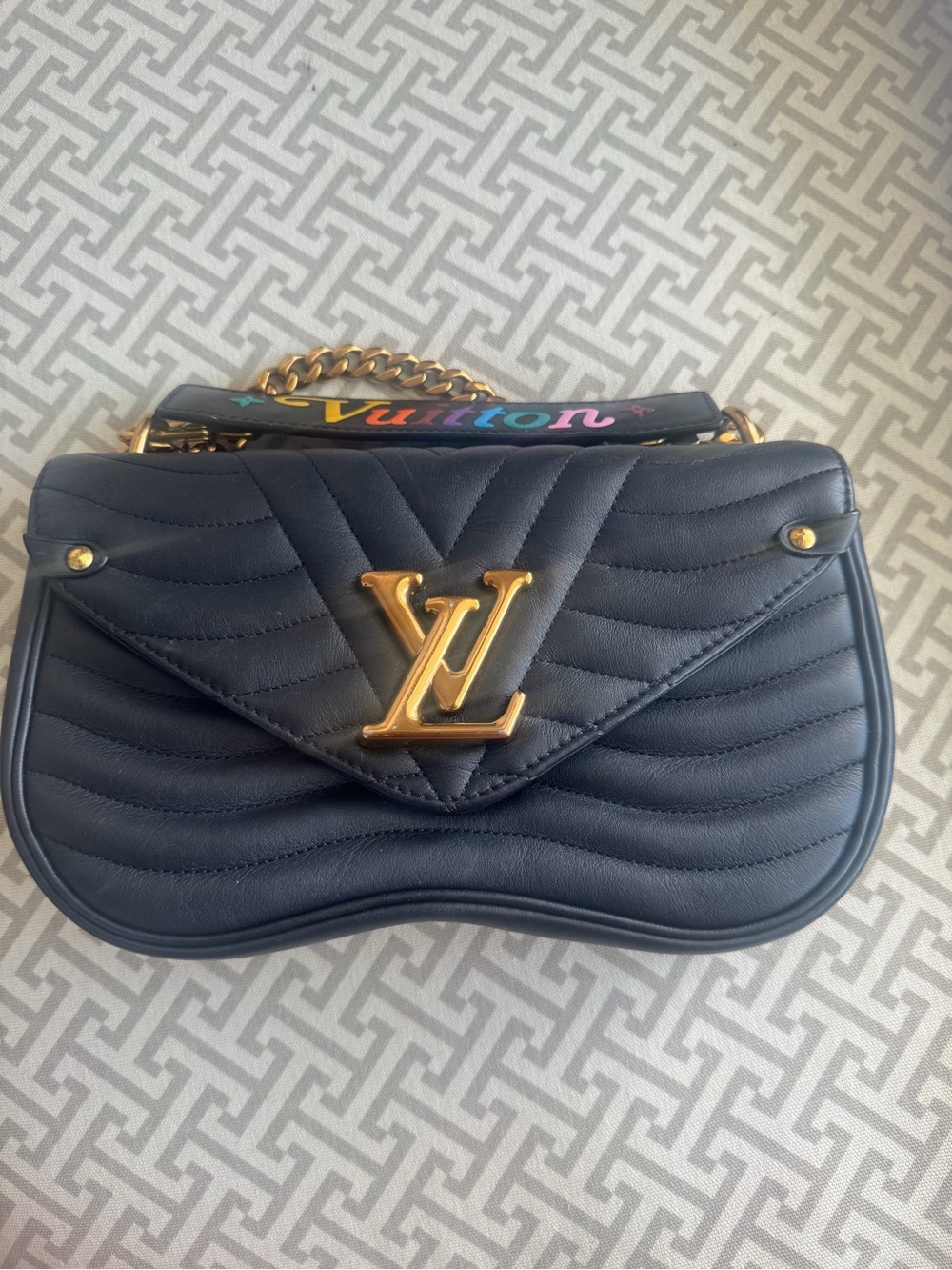 Louis Vuitton Black Quilted Leather Shoulder Bag with Multicolor Logo Strap